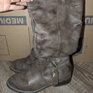 Grey wide calf boots under the knee